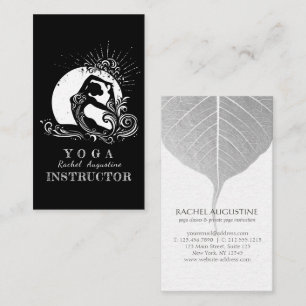 Black White One-Legged King Pigeon Yoga Pose Logo Business Card