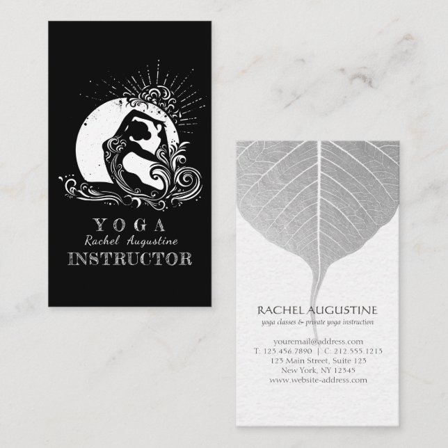 Black White One-Legged King Pigeon Yoga Pose Logo  Business Card (Front/Back)