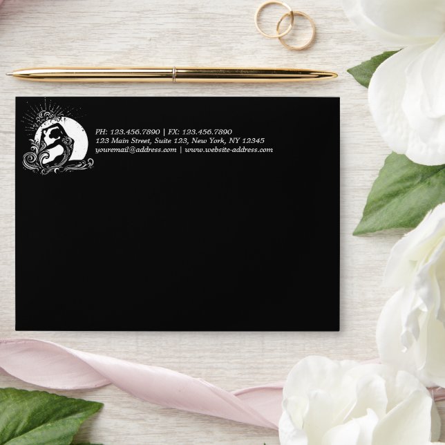 Black White One-legged King Pigeon Yoga Pose Logo Envelope (Wedding)