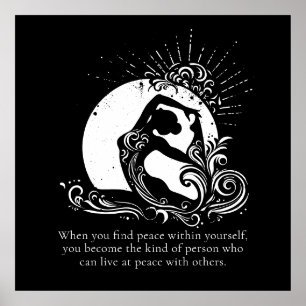 Black White One-legged King Pigeon Yoga Pose Logo Poster