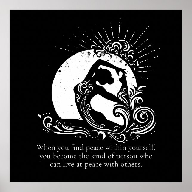 Black White One-legged King Pigeon Yoga Pose Logo Poster (Front)