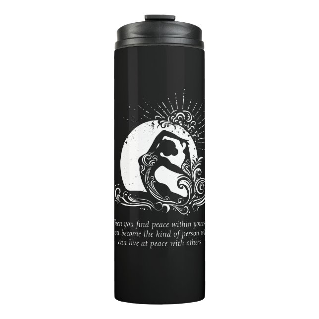 Black White One-legged King Pigeon Yoga Pose Logo Thermal Tumbler (Front)