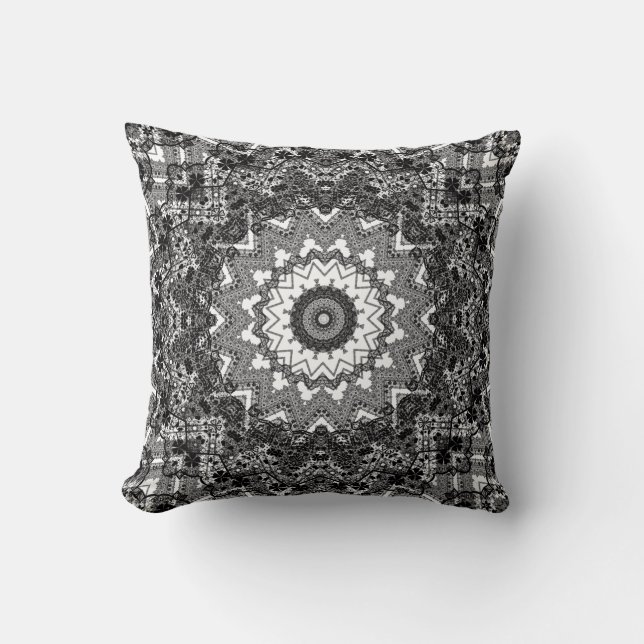 Black white  , openwork, mandala cushion (Front)