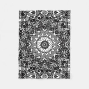 Black white, openwork, mandala fleece blanket