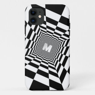 Black & White Optical Illusion, White Monogram iPhone 11 Case
