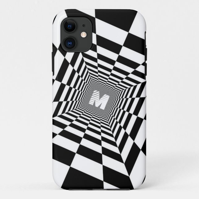 Black & White Optical Illusion, White Monogram Case-Mate iPhone Case (Back)