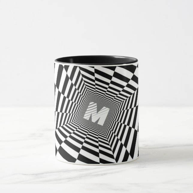 Black & White Optical Illusion, White Monogram Mug (Center)