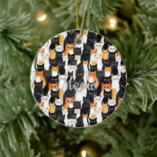 Black White Orange Cats Ceramic Ornament