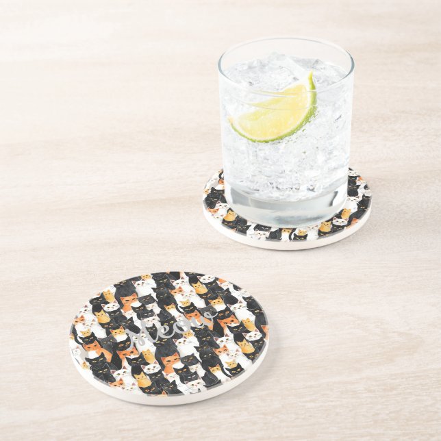 Black White Orange Cats Coaster (Side)