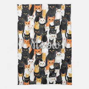 Black White Orange Cats Tea Towel