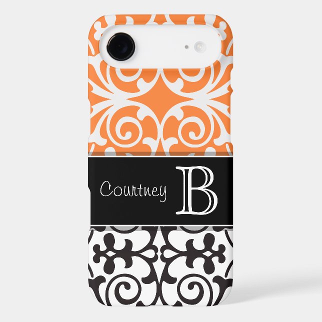 Black White Orange Damask Personalised iPhone 4/4s Case-Mate iPhone Case (Back)