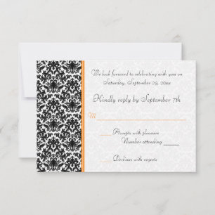 Black, White, Orange Damask RSVP Card