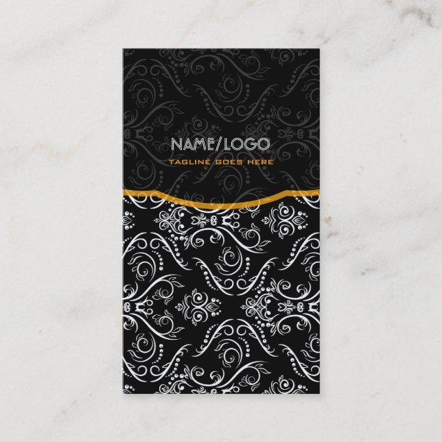 Black White Orange Fine Line Shading Pattern Business Card (Front)