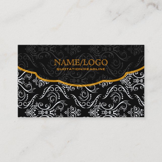 Black White Orange Fine Line Shading Pattern Business Card (Front)