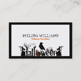 Black White & Orange Halloween Typography Business Card