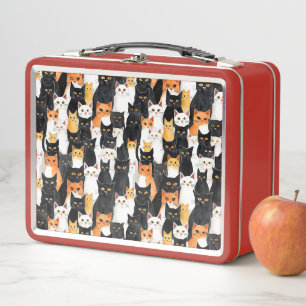 Black White Orange Kitty Cats Metal Lunch Box
