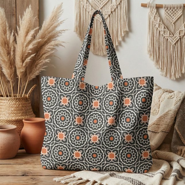 Black White Orange Moroccan Geometric Pattern Fabric (Creator Uploaded)