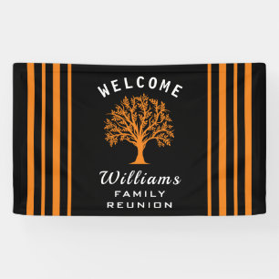 Black White Orange Road Trip Family Reunion Tree Banner