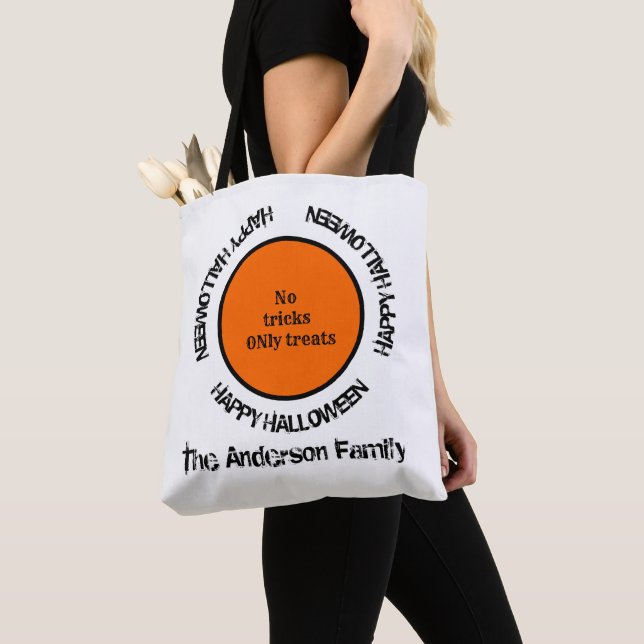 Black White Orange Spooky Modern Happy Halloween Tote Bag (Close Up)
