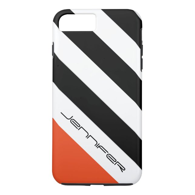 Black, White, Orange Stripe with Custom Name Case-Mate iPhone Case (Back)