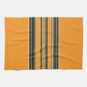 Black White Orange Striped Pattern Tea Towel