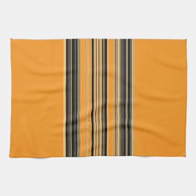 Black White Orange Striped Pattern Tea Towel (Horizontal)
