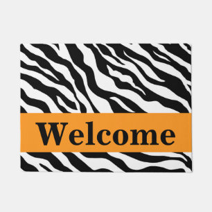 Black White Orange Zebra Skin Pattern Welcome Doormat