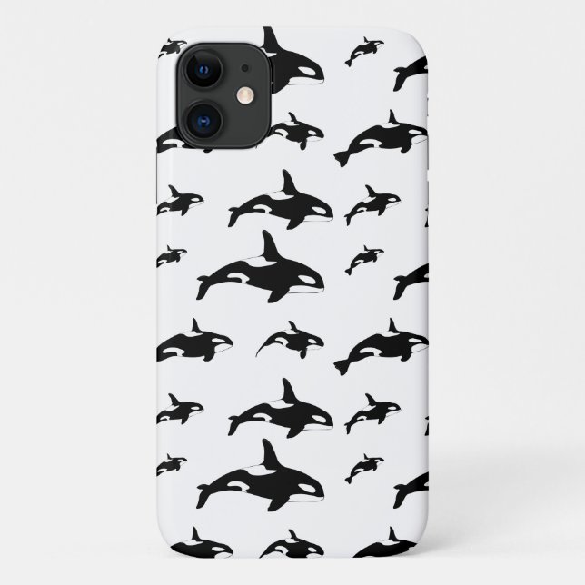 Black White Orca Killer Whale Marine Print Case-Mate iPhone Case (Back)