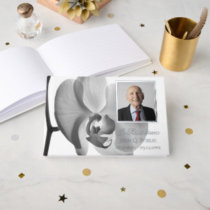 Black White Orchid Funeral Service Memorial Guest Book