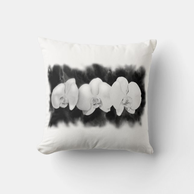 Black White Orchid painting tropical floral   Cushion (Front)