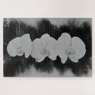 Black White Orchid painting tropical floral Jigsaw Puzzle