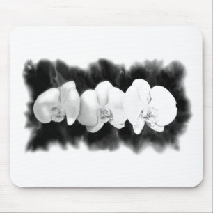 Black White Orchid painting tropical floral   Mouse Pad