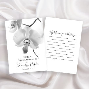Black White Orchids on Stem Share Memory Funeral Card