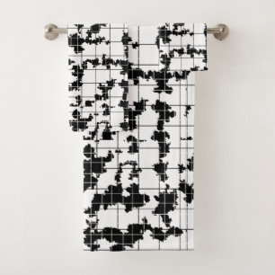 Black White Organic Abstract Art Design Bath Towel Set