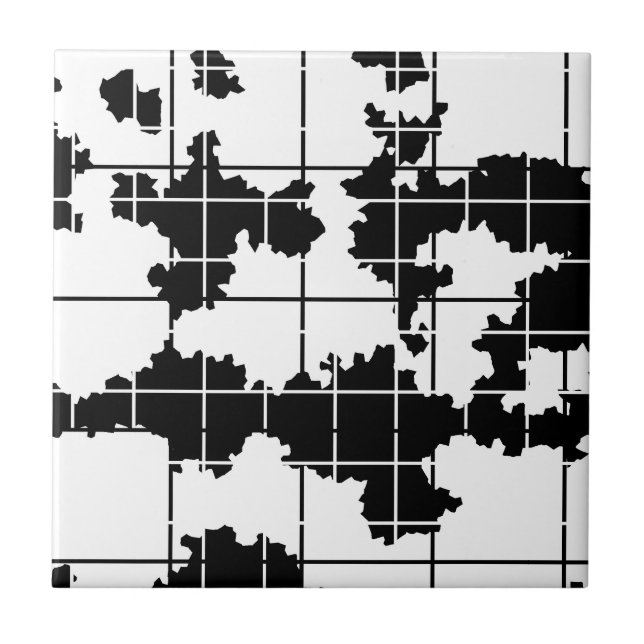 Black White Organic Abstract Art Design  Ceramic Tile (Front)