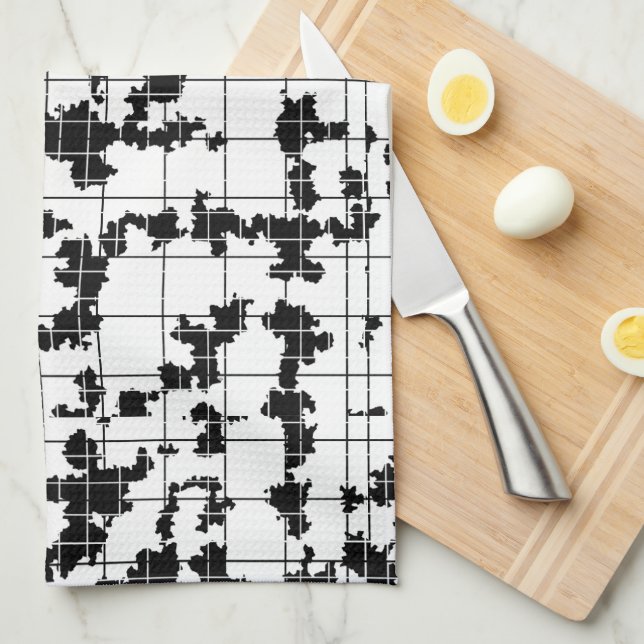 Black White Organic Abstract Art Design  Tea Towel (Quarter Fold)