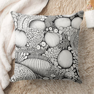 Black White Organic Geometric Pattern Cushion