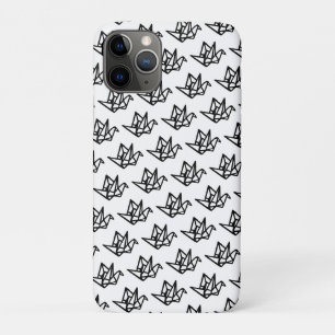 Black & White Origami Paper Crane Linocut iPhone 11 Pro Case