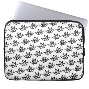 Black & White Origami Paper Crane Linocut Laptop Sleeve