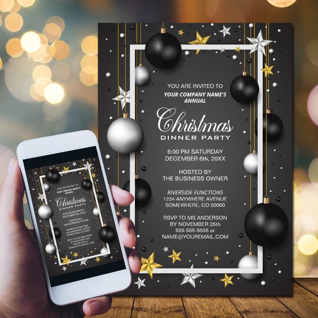Black White Ornament Corporate Christmas Party Invitation (Creator Uploaded)
