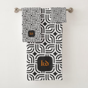 Black white ornament patterns antique bath towel set