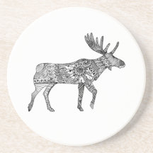 Black & White Ornamental Walking Moose Silhouette