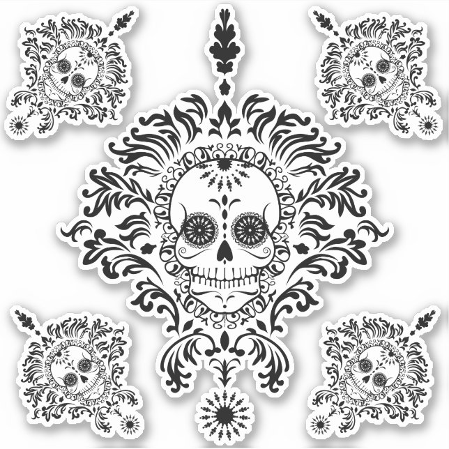 Black & White Ornate Day of the Dead Sugar Skulls (Front)