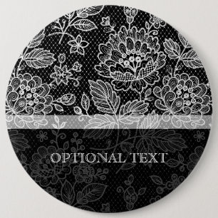 Black & White Ornate Vintage Floral Lace Pattern 6 Cm Round Badge