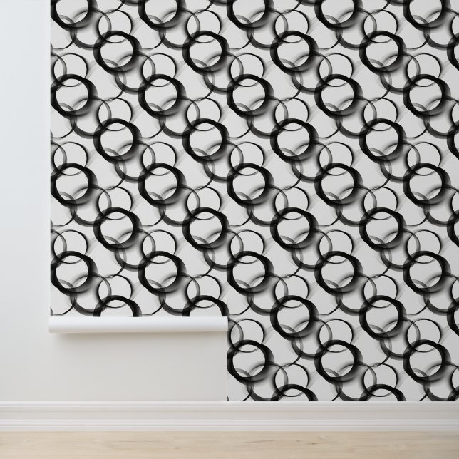 Black & White Overlapping Circles – Geometric Seam Wallpaper (Application)