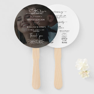 Black & White Overlay Photo Wedding Programs Hand  Fan