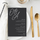 Black & White Oversized Monogram Wedding Menu<br><div class="desc">A beautiful typography based wedding menu card in black and white featuring your initials in oversized script lettering at the top,  in tone on tone shades for a watermark effect. Personalise with your menu items beneath,  aligned at the right.</div>