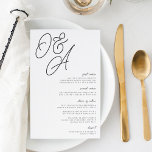 Black & White Oversized Monogram Wedding Menu<br><div class="desc">A beautiful typography based wedding menu card in black and white featuring your initials in oversized script lettering at the top,  in tone on tone shades for a watermark effect. Personalise with your menu items beneath,  aligned at the right.</div>