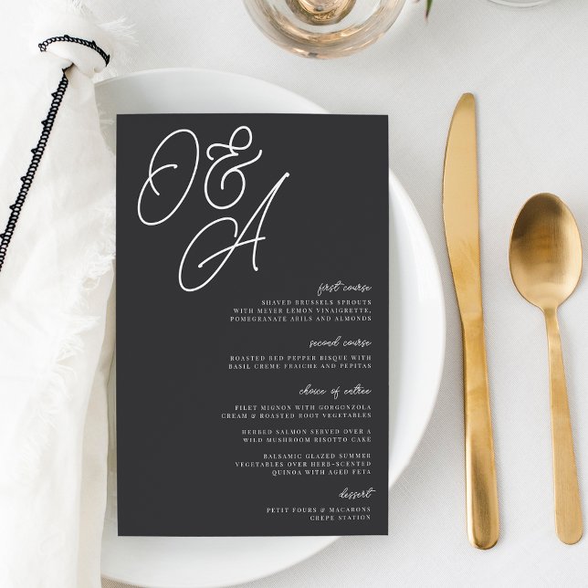 Black & White Oversized Monogram Wedding Menu (Creator Uploaded)