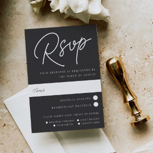 Black & White Oversized Script Meal Choice RSVP Card